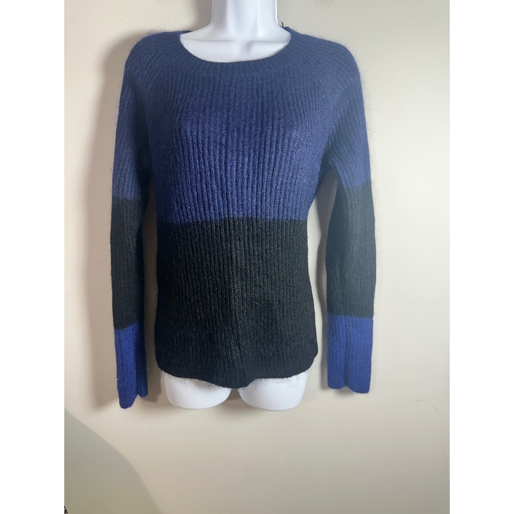 Gap Womens Blue Black Colorblock Mohair Blend Ribbed Knit Sweater Medium 106133